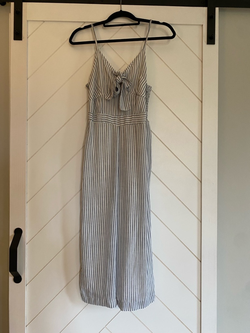 Japna Blue and White Striped Romper with Tie Detail